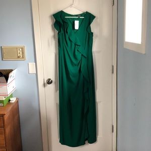 Formal Ralph Lauren black tie dress with ruffle & leg slit